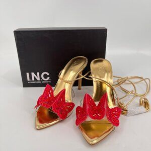 INC Annalise Butterfly Sandals Size 7M Gold Open Toe Rhinestone Strappy Heel